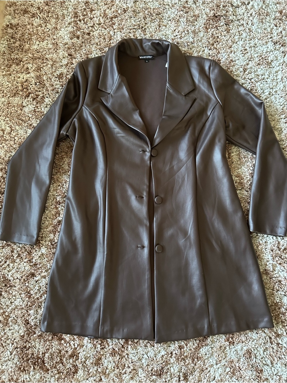 Wearever Women's Dark Brown Faux Leather Button-Front Jacket